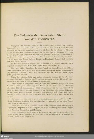 Die Industrie der feuerfesten Steine und der Thonwaren