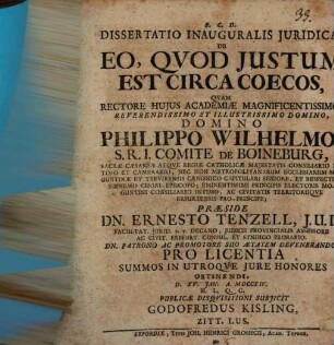 Dissertatio inauguralis iuridica de eo quod iustum est circa coecos