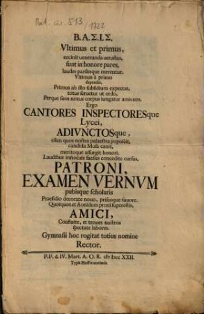 Ultimus et primus, cecinit veneranda vetustas ... : ... Amici, Confluite, et tenues nostros spectate labores