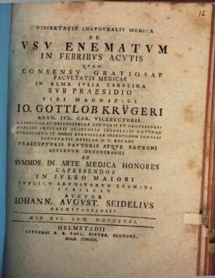 Diss. inaug. med. de usu enematum in febribus acutis