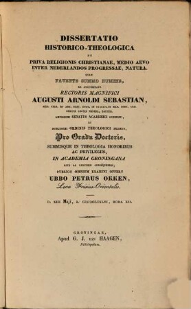 De priva religionis christianae, medio aevo inter Nederlandos progressae natura