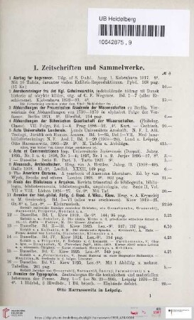 I. Zeitschriften und Sammelwerke (Nr. 1 - 229)