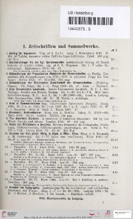I. Zeitschriften und Sammelwerke (Nr. 1 - 229)