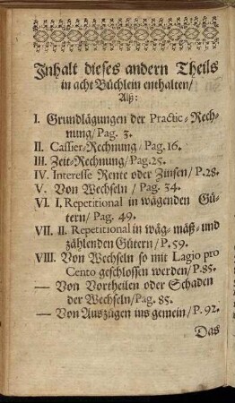 Inhalt dieses andern Theils in acht Büchlein enthalten