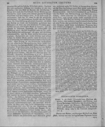 Hutten, U. v. ; Spalatin, G.: Ulrichs von Hutten Arminius, Herrmann, ein Dialog, und Georg Spalatinus Geschichte des deutschen Heerführers gegen die Römer, Herrmann. Hrsg. v. F. Fröhlich. Wien: Doll 1815