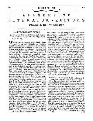 Dore, J.: Letters on faith. Addressed to a friend. London: Bensley 1786
