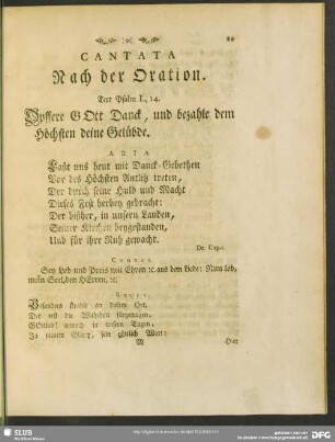 Cantata Nach der Oration. Text Psalm L, 14.