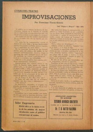 Improvisaciónes : Cosas del teatro - Del "Blanco y Negro" - Año 1891