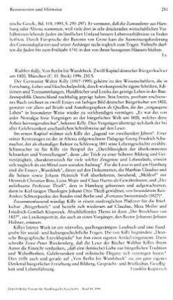 Killy, Walter :: Von Berlin bis Wandsbeck, zwölf Kapitel deutscher Bürgerkultur um 1800 : München, Beck, 1996
