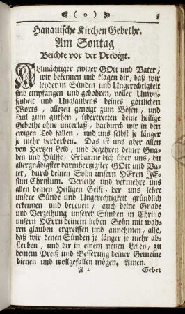 Hanauische Kirchen Gebethe. Am Sontag - Tägliches Gebet umb ein seeliges Ende nach jedem Morgen- und Abend-Gebet zu sprechen.