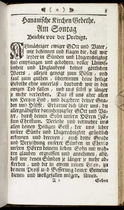 Hanauische Kirchen Gebethe. Am Sontag - Tägliches Gebet umb ein seeliges Ende nach jedem Morgen- und Abend-Gebet zu sprechen.