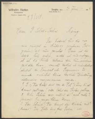 Brief an B. Schott's Söhne : 24.06.1914