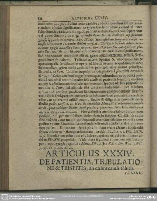 Articulus XXXIV. De Patientia, Tribulatione & Tristitia, an ea sint causa salutis