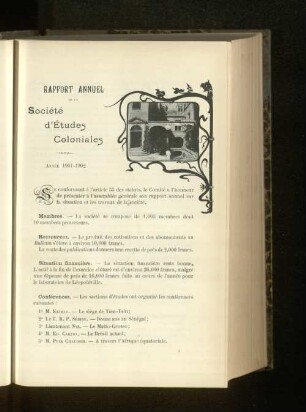 Rapport Annuel De La Société d'Etudes Coloniales.