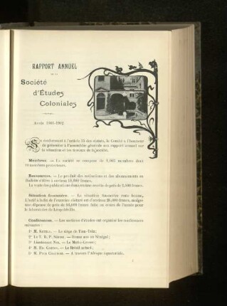 Rapport Annuel De La Société d'Etudes Coloniales.