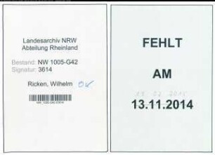 Entnazifizierung Wilhelm Ricken , geb. 05.07.1882 (Werkdirektor)