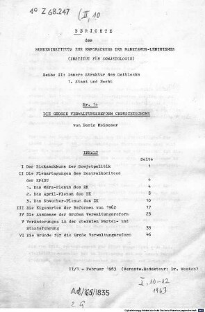 Die grosse Verwaltungsreform Chruschtschows