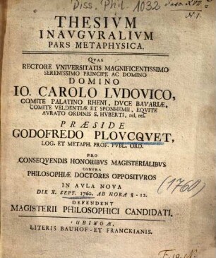 Thesivm Inavgvralivm Pars Metaphysica