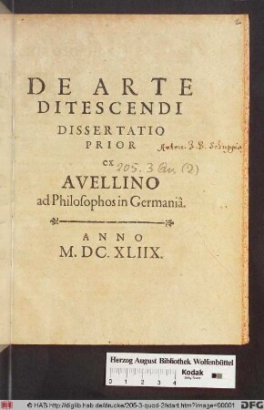 De Arte Ditescendi : Dissertatio Prior ex Avellino ad Philosophos in Germania