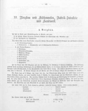 XII. Bergbau und Hüttenwesen, Fabrik-Industrie und Handwerk.