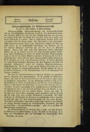 Religionsphilosophie im Religionsunterricht