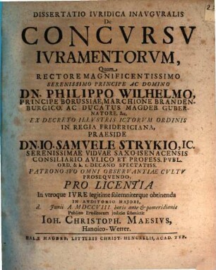 Dissertatio Ivridica Inavgvralis De Concvrsv Ivramentorvm