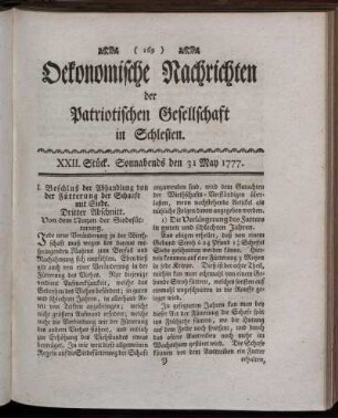 XXII. Stück. Sonnabends den 31 May 1777.