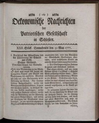 XXII. Stück. Sonnabends den 31 May 1777.