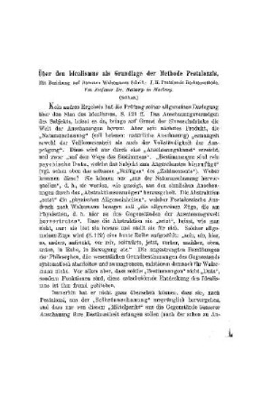 Über den Idealismus als Grundlage der Methode Pestalozzis : mit Beziehung auf Hermann Walsemanns Schrift: J. H. Pestallozis Rechenmethode ; (Schluss)
