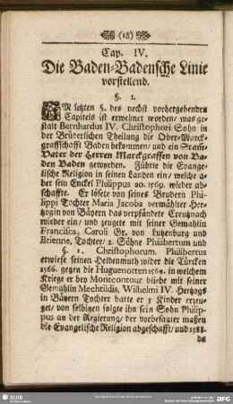 Cap. IV. Die Baden-Badensche Linie vorstellend