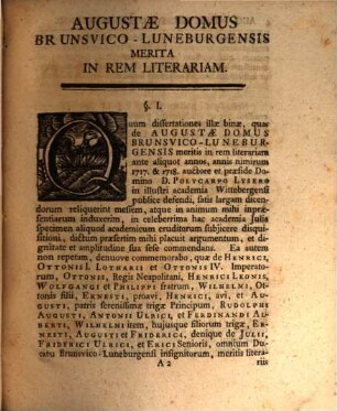 Dissertatio Historica De Augustae Domus Brunsvigio-Luneburgensis Meritis In Rem Literariam