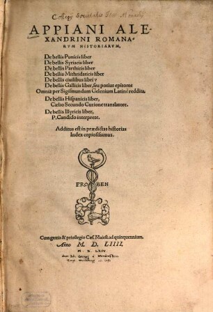 Appiani Alexandrini Romanarvm Historiarvm de bellis Punicis liber