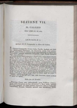 Sezione VII. il Galileo Dall' anno 1616 AL 1624.