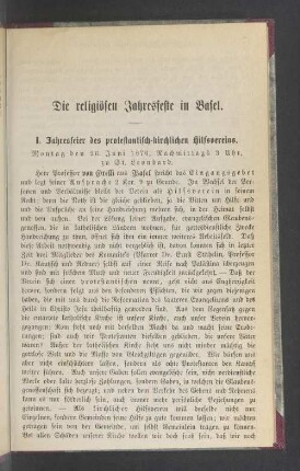I. Jahresfeier des protestantisch-kirchlichen Hilfsvereins