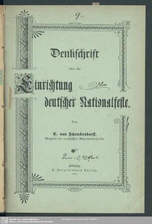 Denkschrift über die Einrichtung deutscher Nationalfeste