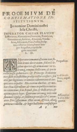 Prooemium De Confirmatione Institutionis.
