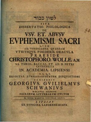 ... Sive Dissertatio Philologica De Vsv Et Abvsv Evphemismi Sacri