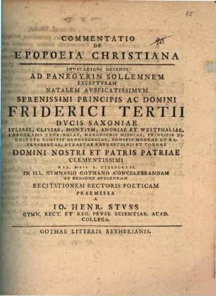 Commentatio de epopoeia christiana