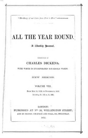 All the year round : a weekly journal. 8. 1872 = Mai - Nov.