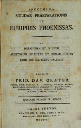 Specimina solidae praeparationis in Euripides Phoenissas