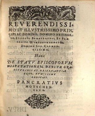 Disputatio Theologica De Statv Episcoporvm