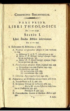 Conspectus Bibliothecae.