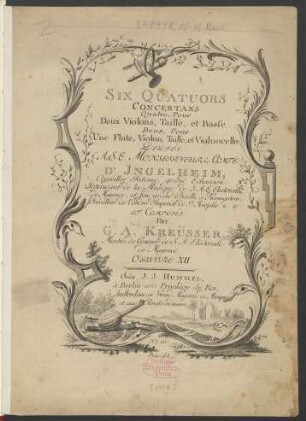 Six Quatuors Concertans : Quatre, Pour Deux Violons, Taille, et Basse : Deux, Pour Une Flute, Violon, Taille, et Violoncello : Oeuvres XII.
