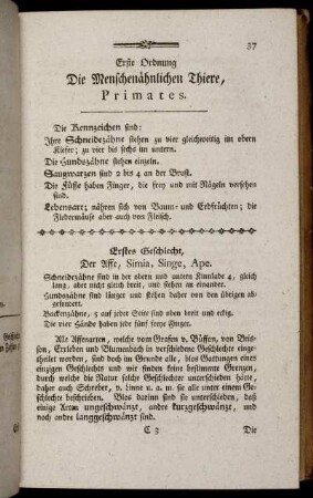 Erste Ordnung Die Menschenähnlichen Thiere, Primates.