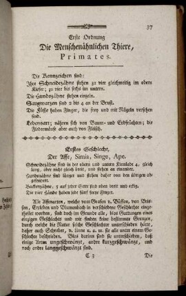 Erste Ordnung Die Menschenähnlichen Thiere, Primates.