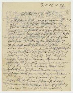 Brief von Rosa Höch an Hannah Höch [und Til Brugman]. Gotha