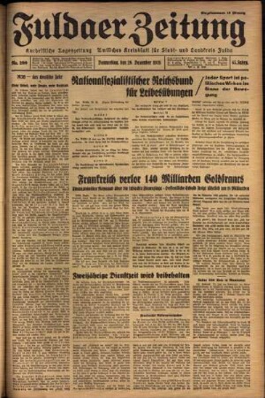 Ausgabe vom Donnerstag, den 29. Dezember 1938.