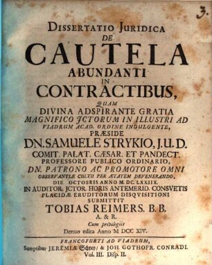 Dissertatio Juridica De Cautela Abundanti In Contractibus