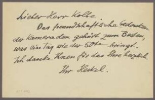 Brief von Erich Heckel an Georg Kolbe