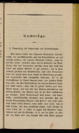 I. Bemerkung für Landwirthe und Gartenfreunde